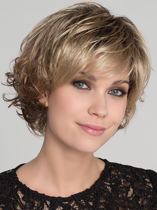 FLAIR MONO by ELLEN WILLE in CARAMEL ROOTED 20.26.14  | Medium Honey Blonde, Dark Ash Blonde, and Medium Golden Blonde blend and Dark Brown Roots