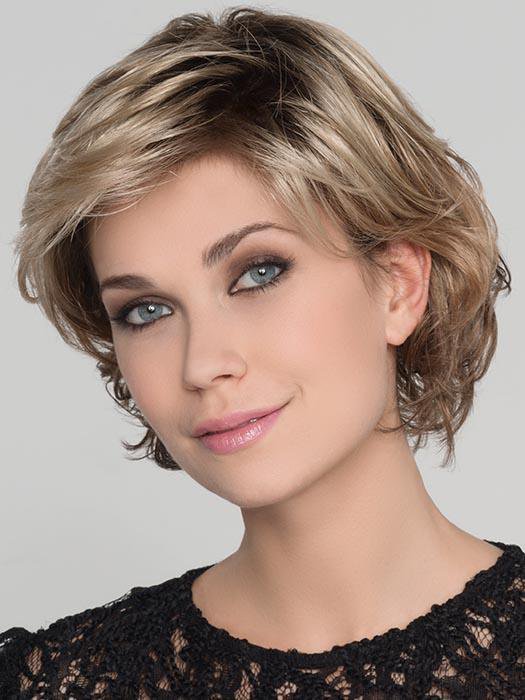 FLAIR MONO by ELLEN WILLE in CARAMEL ROOTED 20.26.14  | Medium Honey Blonde, Dark Ash Blonde, and Medium Golden Blonde blend and Dark Brown Roots