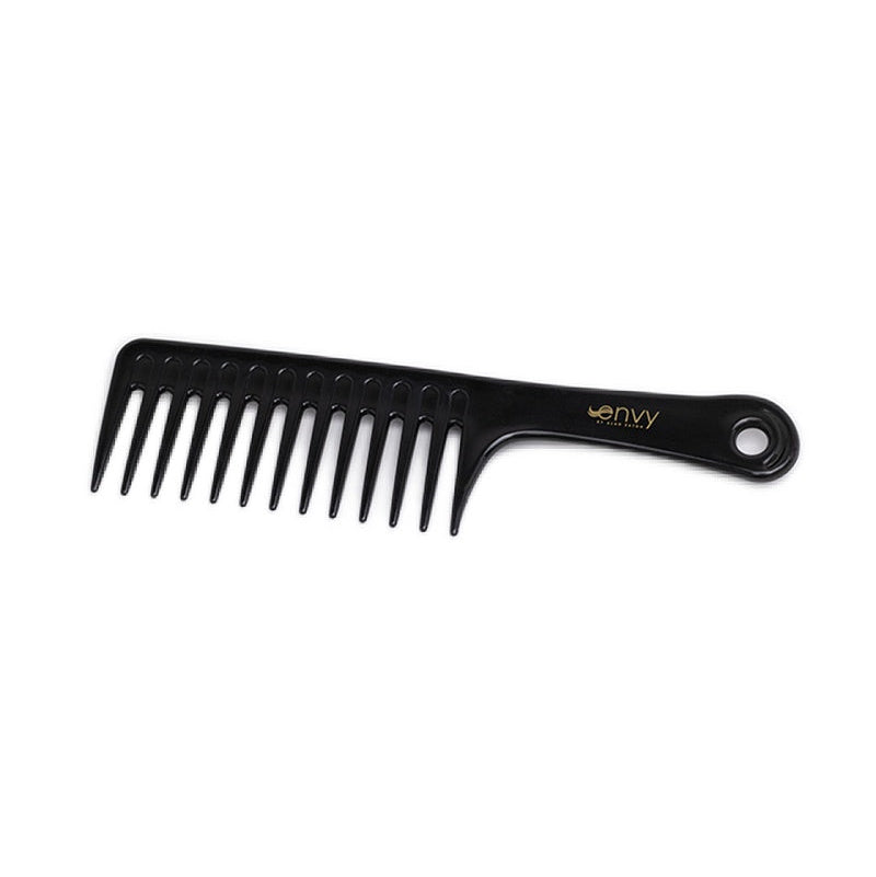 Black envy wigs comb against white background