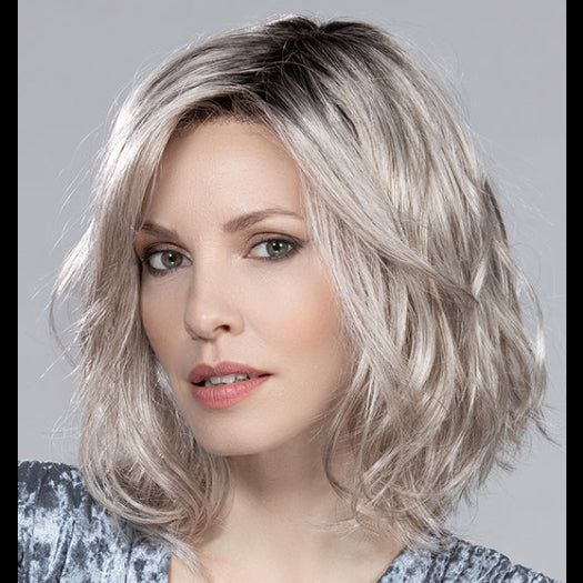 DESTINY by ELLEN WILLE in DARK SNOW ROOTED 56.60.48 | Lightest Brown Blended with Grey and Pearl White with Shaded Roots