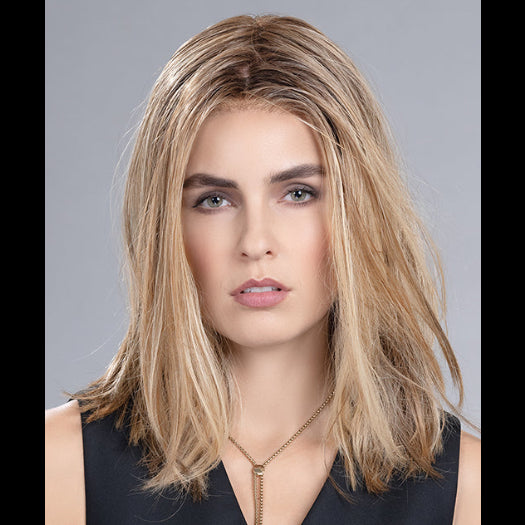 FAMOUS by ELLEN WILLE in LIGHT BERNSTEIN ROOTED 12.26.27 | Lightest Brown, Medium Golden Blonde, and Dark Strawberry Blonde with shaded roots