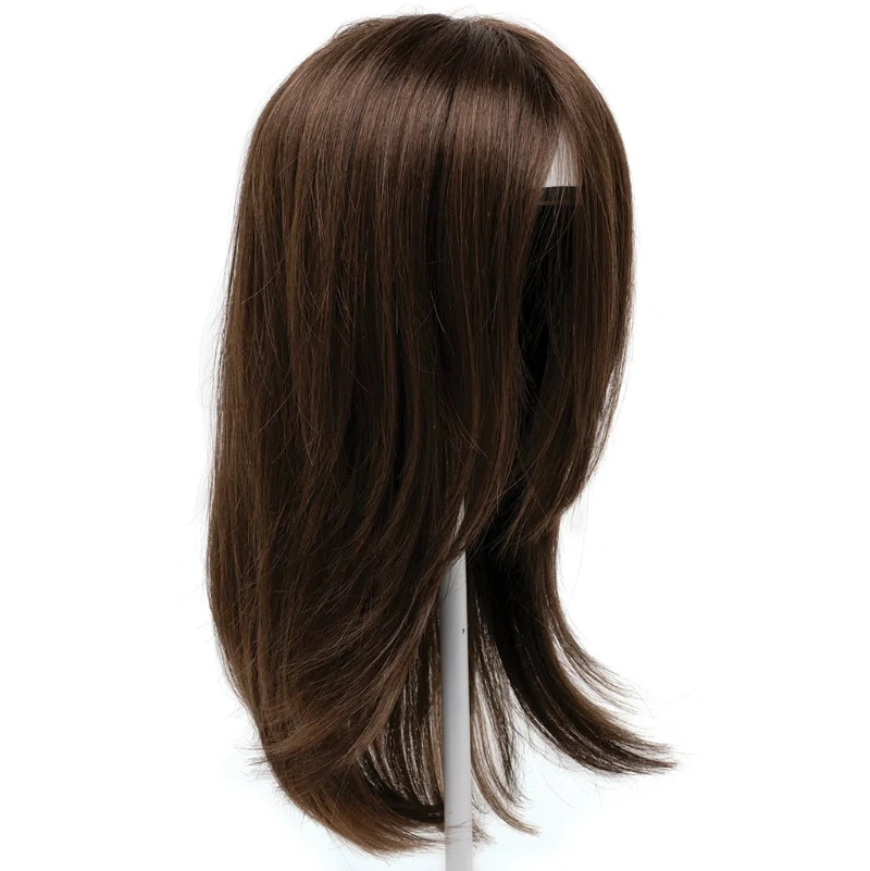 long topper brown on wig stand