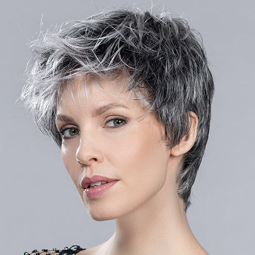 LOVE COMFORT by ELLEN WILLE in SALT/PEPPER ROOTED 51.44.39 | Black/Dark Brown, Darkest Brown, and Lightest Brown with Grey Blend and Shaded Roots