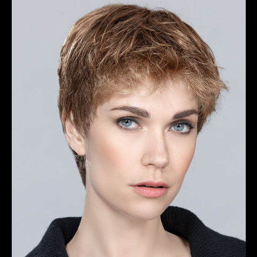 RISK by ELLEN WILLE in MOCCA LIGHTED 830.31.19 | Medium Brown Blended with Light Auburn and Light Reddish Auburn with Light Honey Blonde with Highlights Throughout and Concentrated in the Front