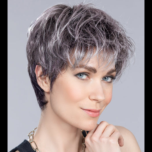 STOP HI TEC by ELLEN WILLE in METALLIC PURPLE ROOTED | Pearl Platinum and Pure White with Black and Purple Blended throughout with Shaded Roots