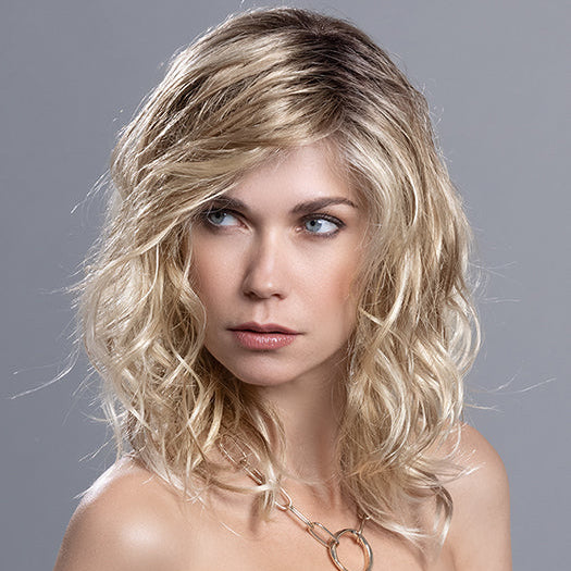 TOUCH by ELLEN WILLE in SANDY BLONDE ROOTED 26.22.16 | Light Golden Blonde, Light Neutral Blonde, and Medium Blonde with Dark Shaded Roots    