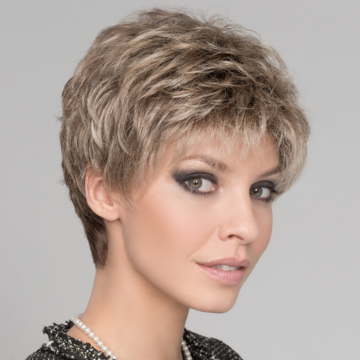 FOXY SMALL by ELLEN WILLE in SAND MULTI ROOTED 14.24.12 | Medium Ash Blonde, Lightest Ash Blonde and Lightest Brown Blend with Shaded Roots