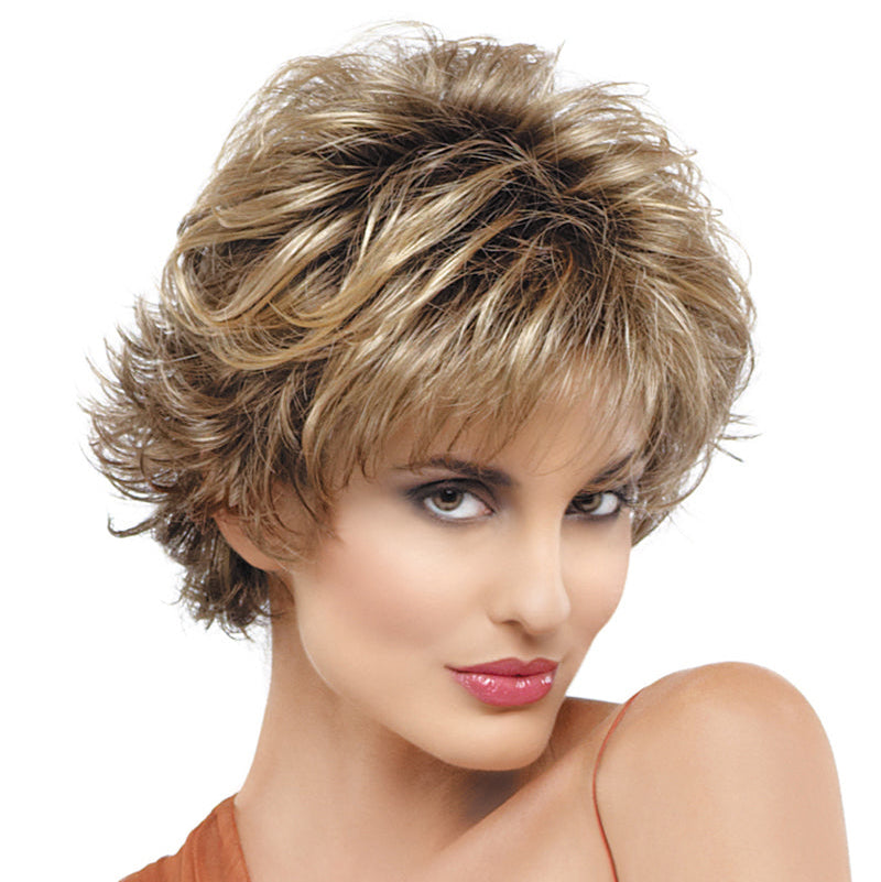 Headshot of model wearing spiky bob style wig