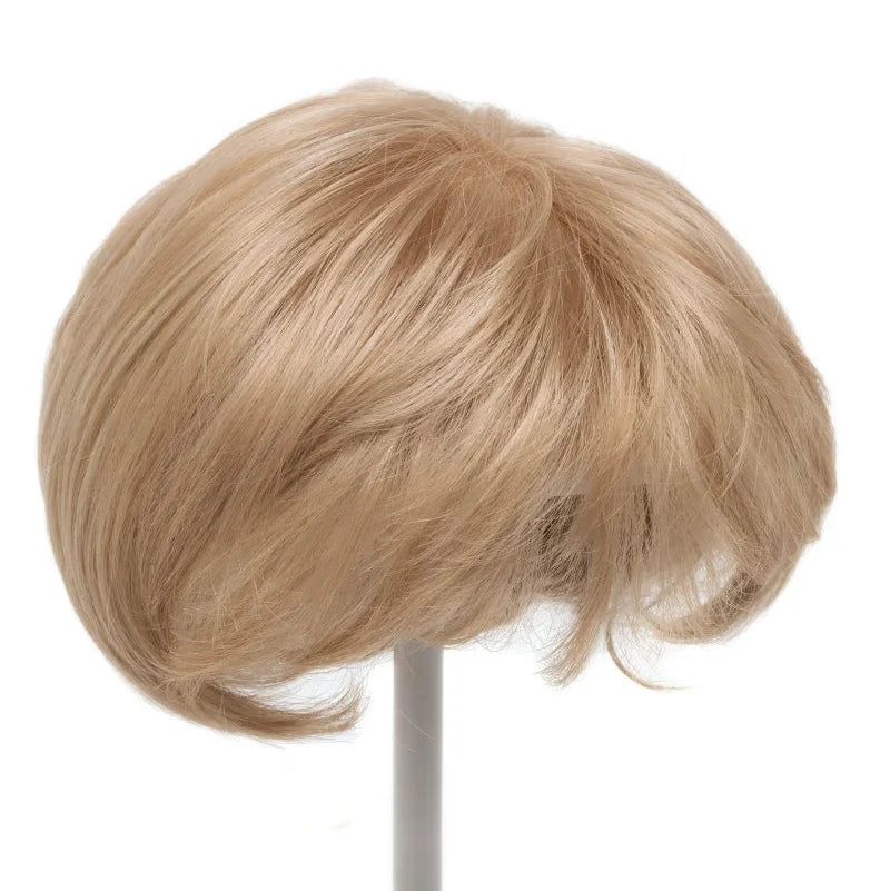 blonde wedge topper on wig stand
