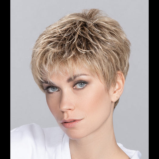 YOKO by ELLEN WILLE in SANDY BLONDE ROOTED 16.22.20 | Medium Blonde, Light Neutral Blonde, and Light Strawberry Blonde Blend with Shaded Roots