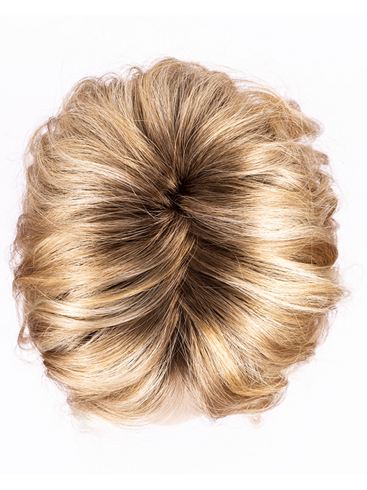 CARAMEL LIGHTED 20.26.19 | Light Strawberry Blonde and Light Golden Blonde with Light Honey Blonde Blend with Highlights Throughout and Concentrated in the Front with Shaded Roots