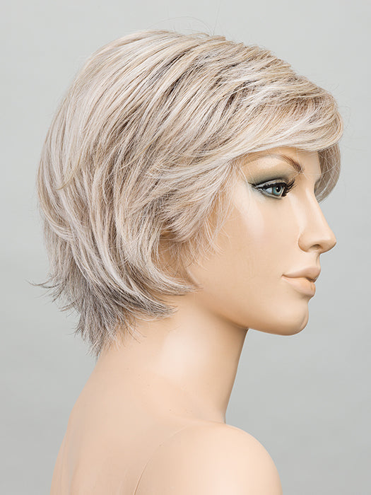 SILVER BLONDE ROOTED60.23.58 | Pearl White and Lightest Pale Blonde Mixed with Dark and Lightest Brown with Grey Blend and Shaded Roots 