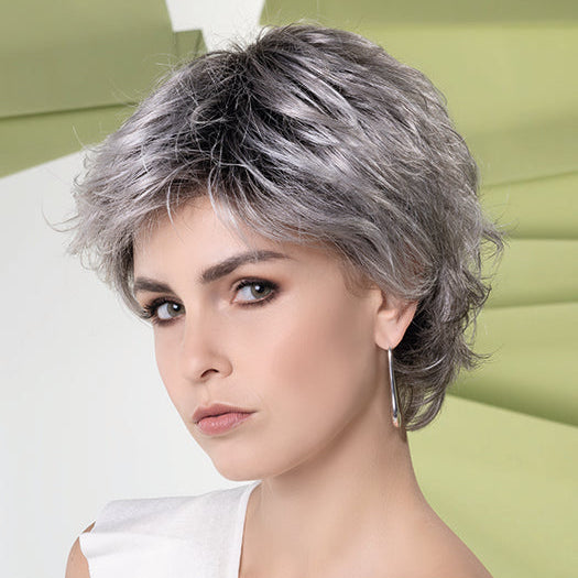 RICA by ELLEN WILLE in ASH GREY SHADED 56.60.58 | Lightest Brown and Pearl White with Black/Dark Brown and Grey Blend with Shaded Roots