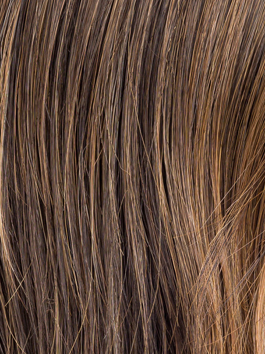 COFFEE BROWN LIGHTED 8.60.20 | Medium Brown and Dark Brown with Light Strawberry Blonde Blend with Highlights Throughout and Concentrated in the Front