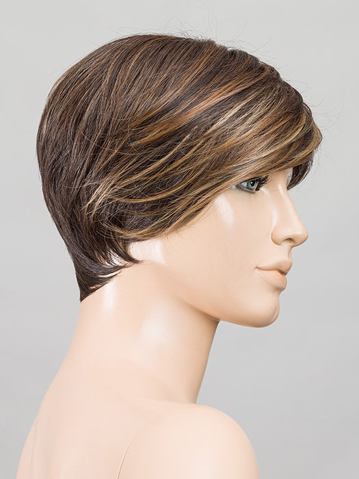 COFFEE BROWN LIGHTED 6.8.20 | Dark Brown and Medium Brown with Light Strawberry Blonde Blend with Highlights Throughout and Concentrated in the Front