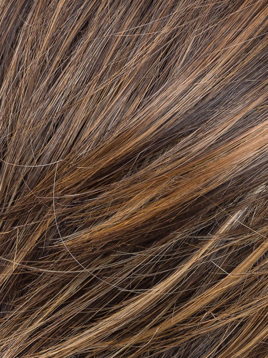 COFFEE BROWN LIGHTED 6.8.20 | Dark Brown and Medium Brown with Light Strawberry Blonde Blend with Highlights Throughout and Concentrated in the Front