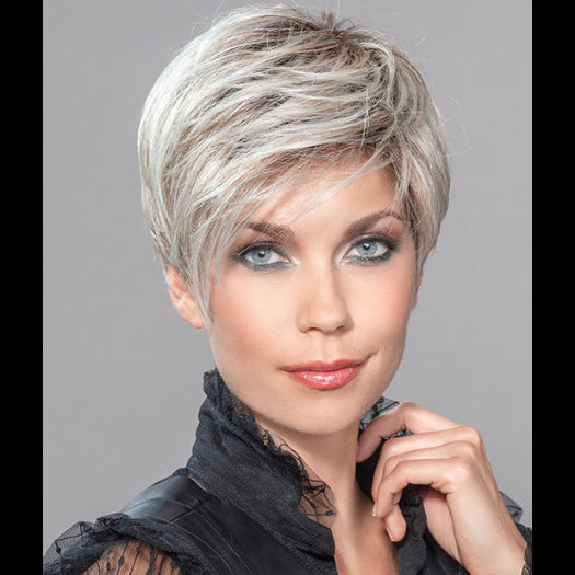 LINK by ELLEN WILLE in PASTEL MINT ROOTED | Peal Platinum and Light Neutral Blonde with subtle Mint Green Hues and a Medium Brown Base with Shaded Roots