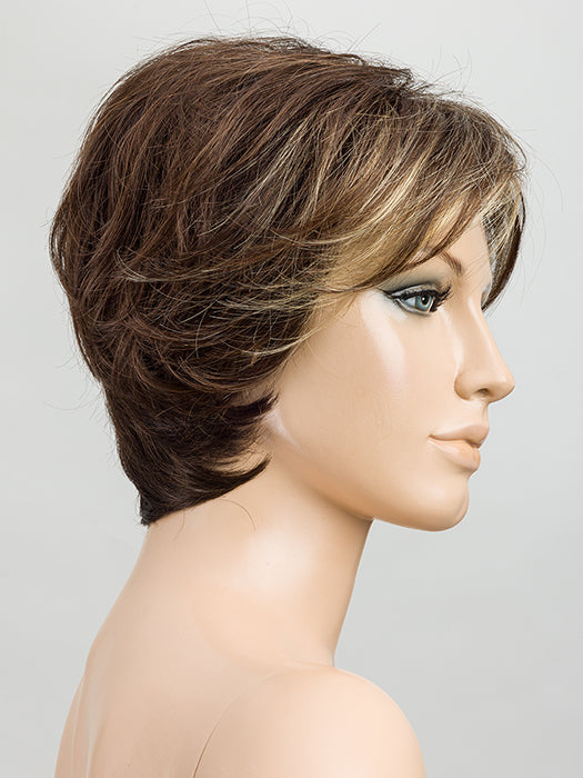 COFFEE BROWN LIGHTED 8.6.26 | Medium Brown with Dark Brown and Light Golden Blonde with Highlights Throughout and Concentrated in the Front