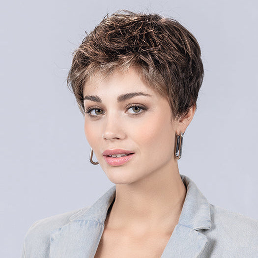 TAB by Ellen Wille in COFFEE BROWN LIGHTED 8.6.20 | Medium Brown and Dark Brown with Light Strawberry Blonde Blend with Highlights Throughout and Concentrated in the Front