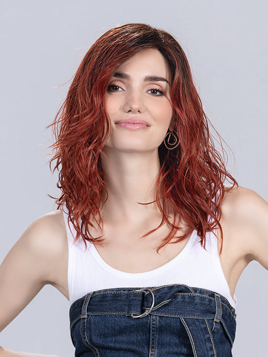 TABU by Ellen Wille in FIRESTORM ROOTED 132.4 | Granat Red and Darkest Brown Blend with Shaded Roots