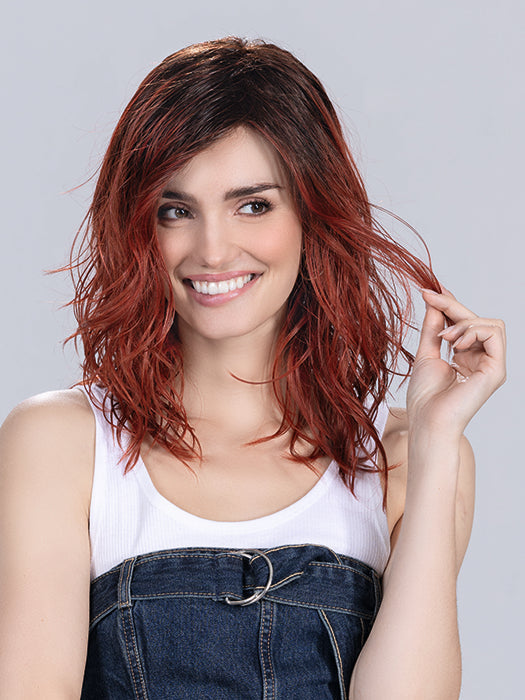 TABU by Ellen Wille in FIRESTORM ROOTED 132.4 | Granat Red and Darkest Brown Blend with Shaded Roots