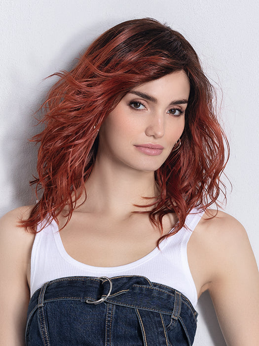 TABU by Ellen Wille in FIRESTORM ROOTED 132.4 | Granat Red and Darkest Brown Blend with Shaded Roots
